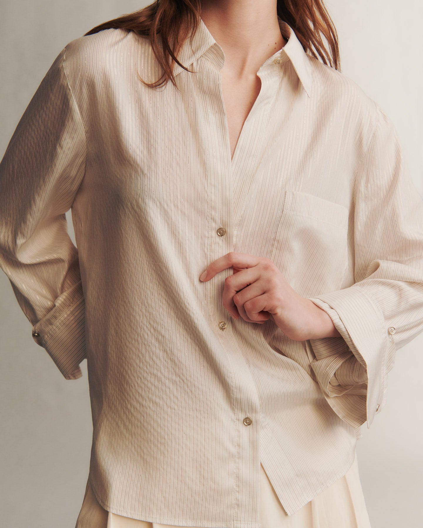 New Morning After Shirt in Silk Metallic Highway Stripe