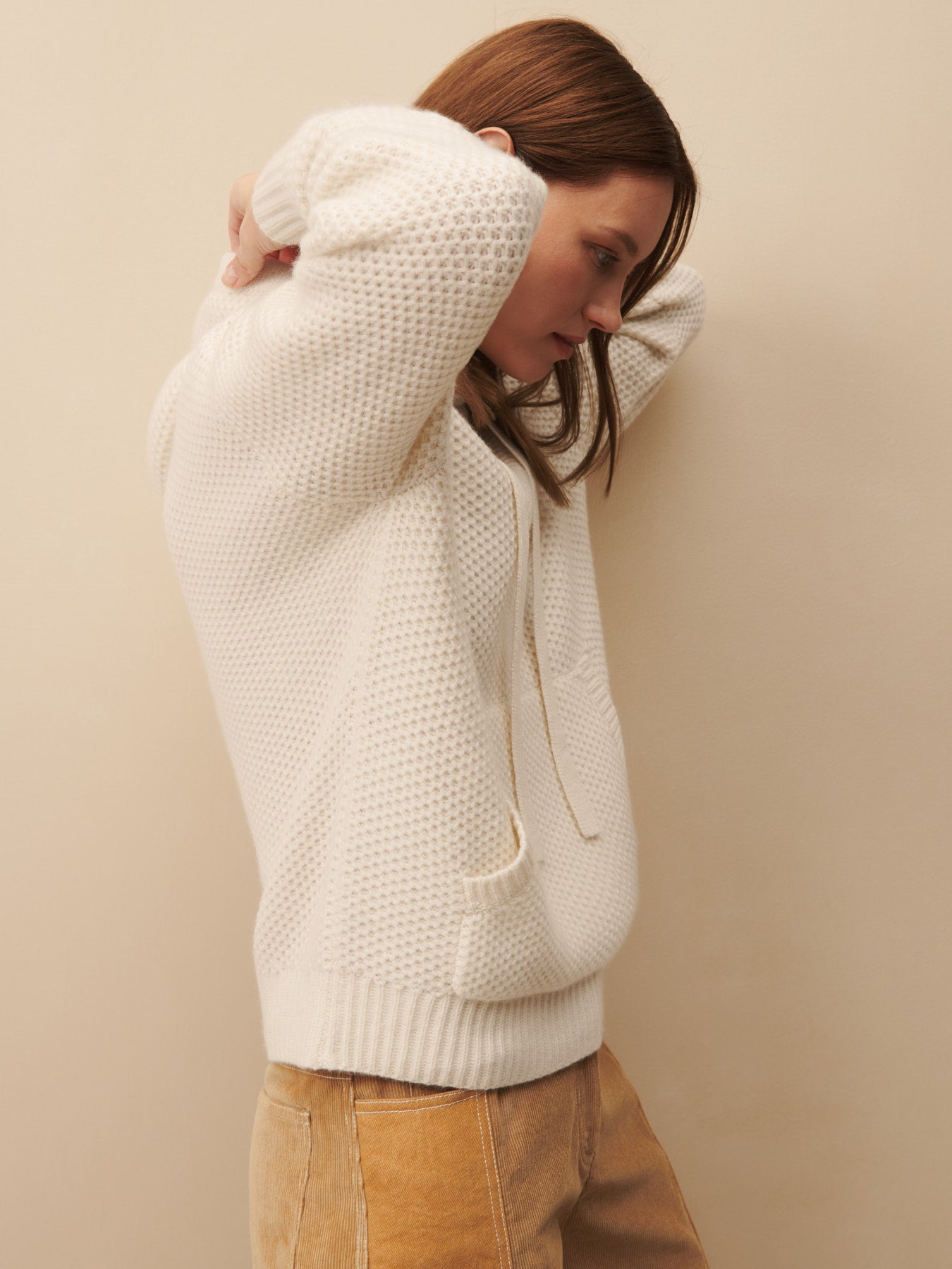 Ivory Honeycomb Hoodie in cashmere TWP