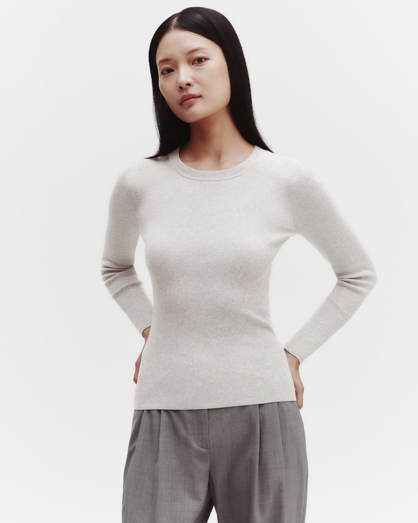 TWP White heather grey Knit Crewneck in Cotton Rib view 5