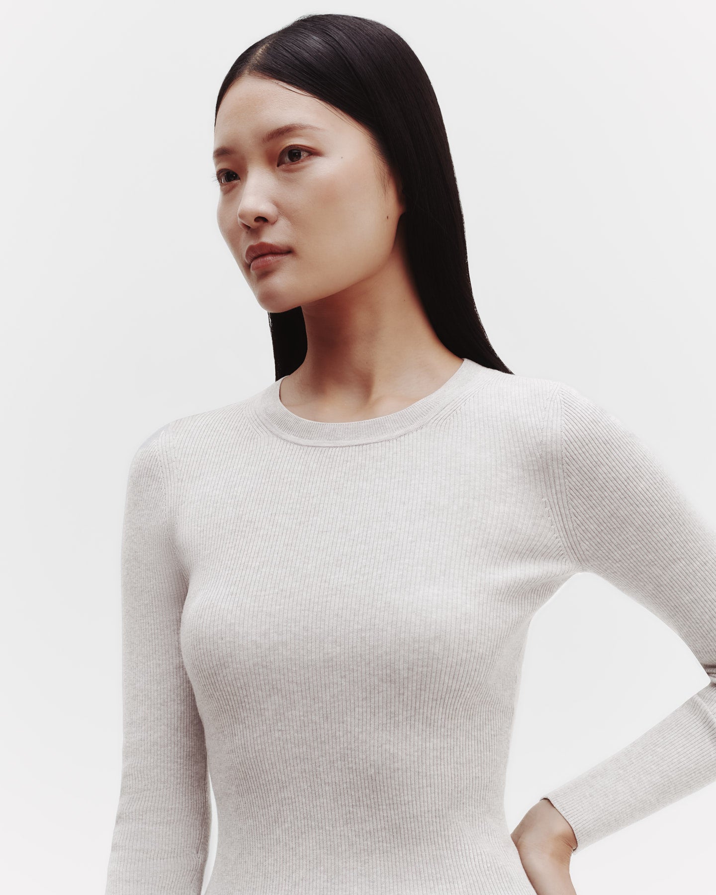 TWP White heather grey Knit Crewneck in Cotton Rib view 2