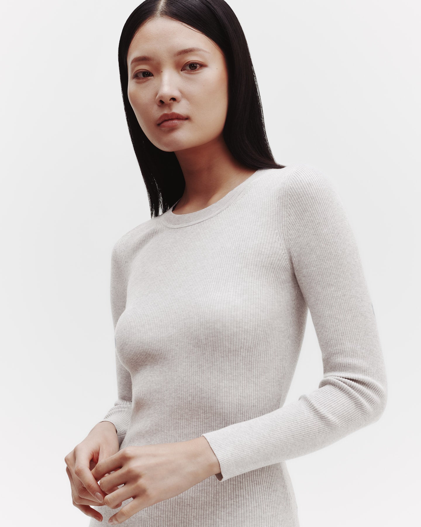 TWP White heather grey Knit Crewneck in Cotton Rib view 3