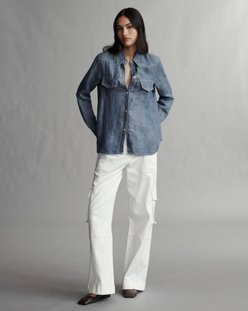 TWP Medium indigo Rancher&#39;s Daughter shirt in hemp denim view 4