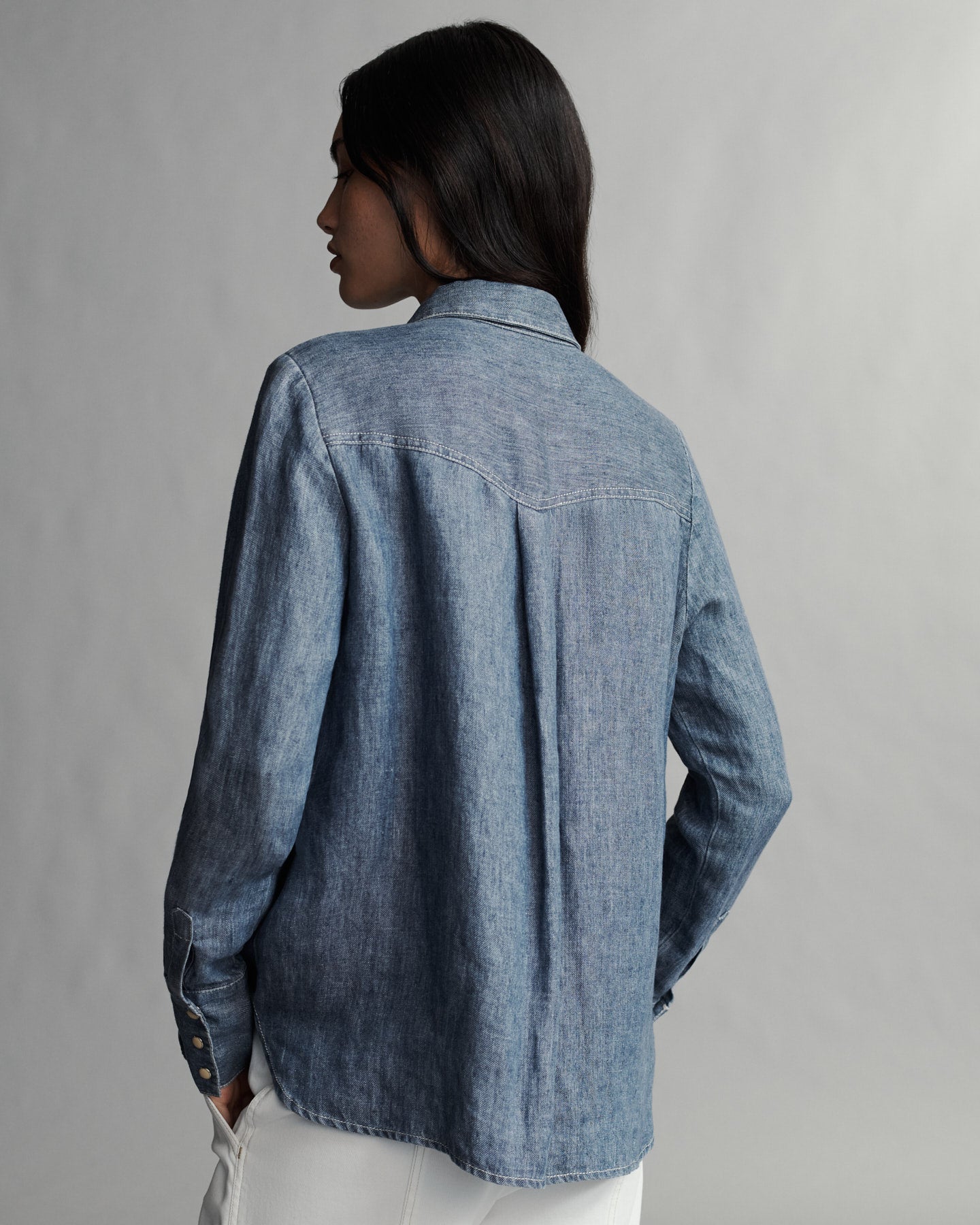 TWP Medium indigo Rancher's Daughter shirt in hemp denim view 5