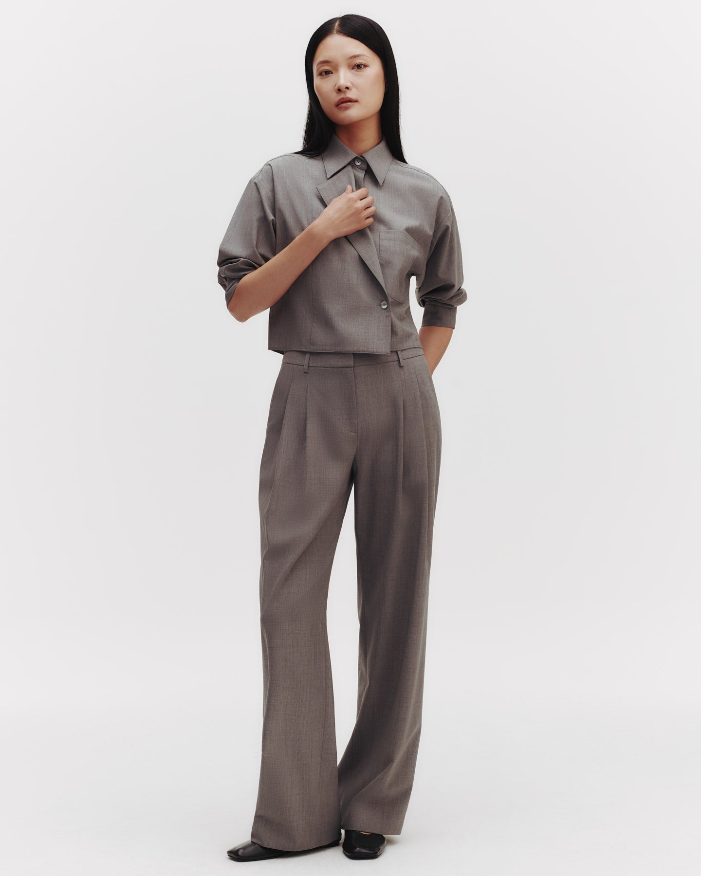 TWP Medium heather grey Sulli Pant in Ultrafine Stretch Suiting view 2