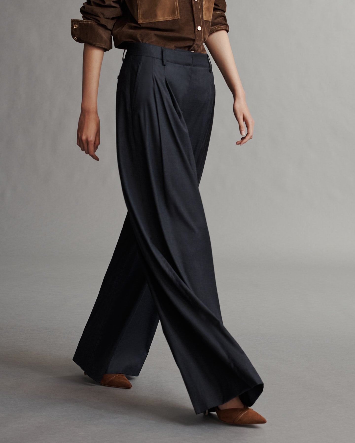 TWP Indigo / charcoal Didi Pant in Chintzed Pinstripe Suiting view 4