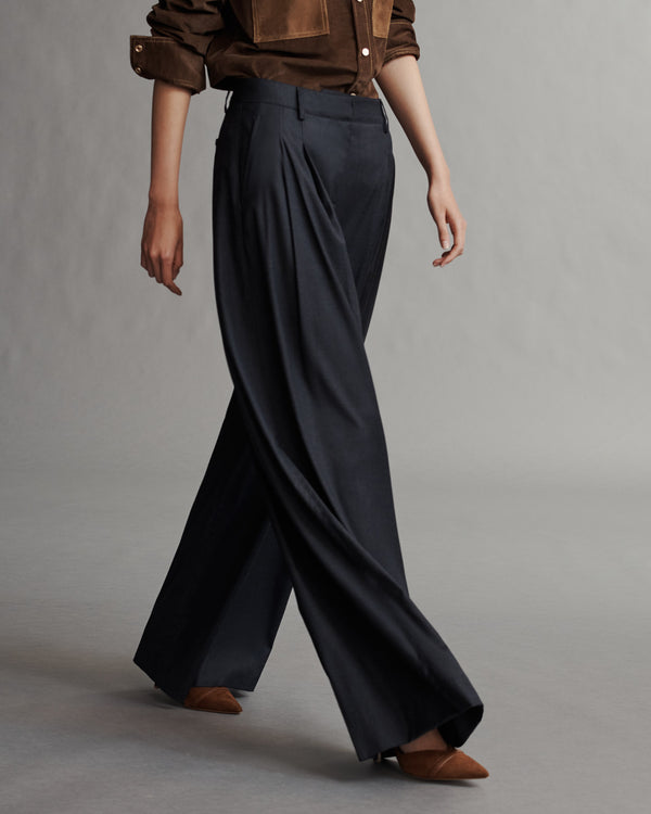 TWP Indigo / charcoal Didi Pant in Chintzed Pinstripe Suiting view 4