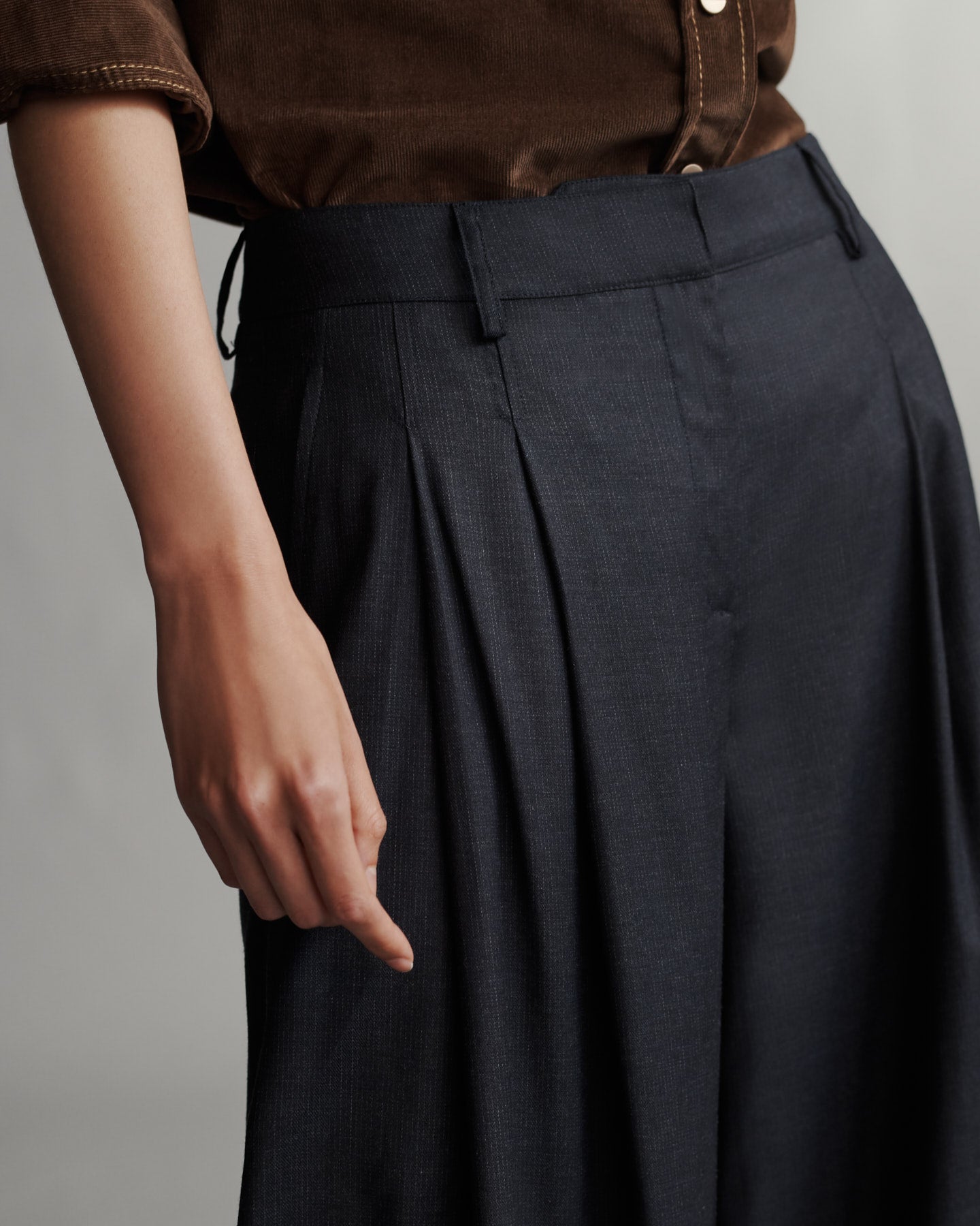 TWP Indigo / charcoal Didi Pant in Chintzed Pinstripe Suiting view 5