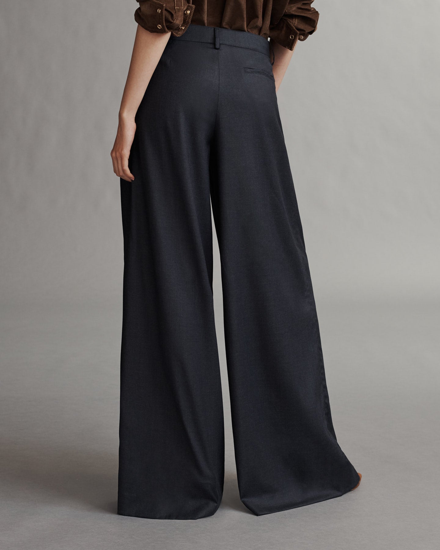 TWP Indigo / charcoal Didi Pant in Chintzed Pinstripe Suiting view 3