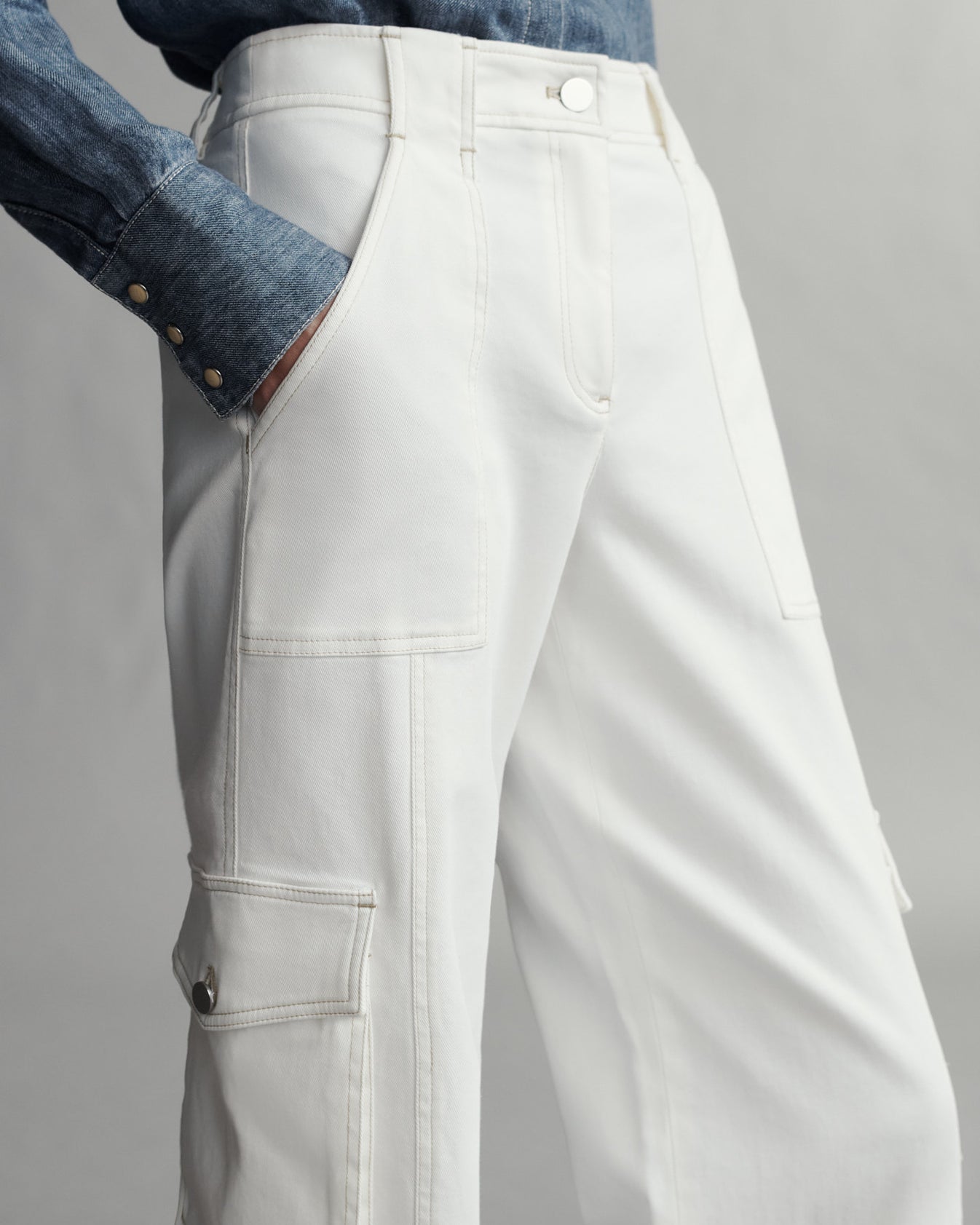 TWP Ivory Coop Pant with Cargo Pockets in Cotton Twill view 1