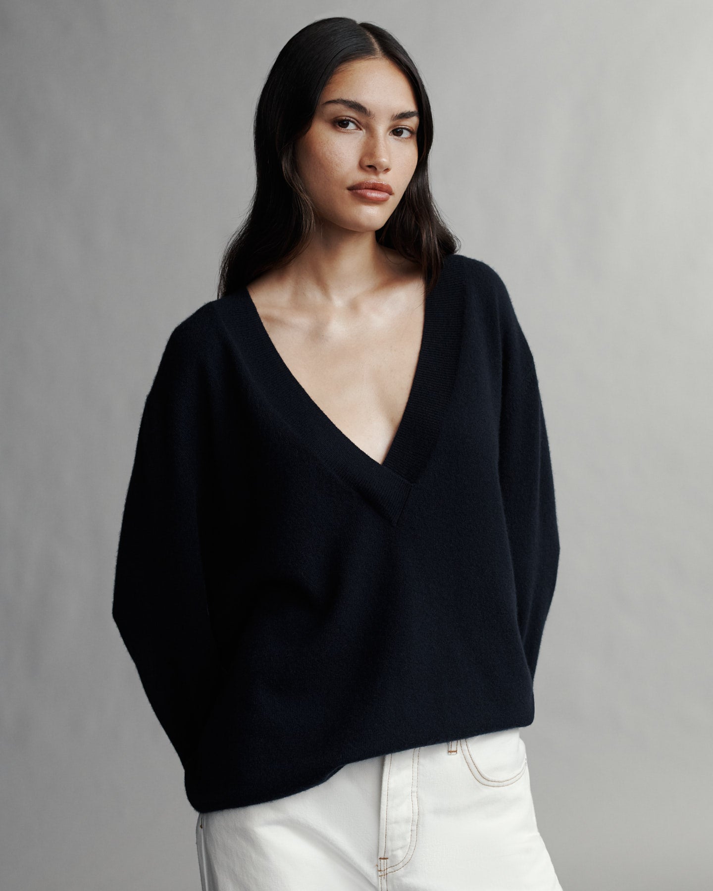 TWP Midnight Deep V Sweater in Cashmere view 1