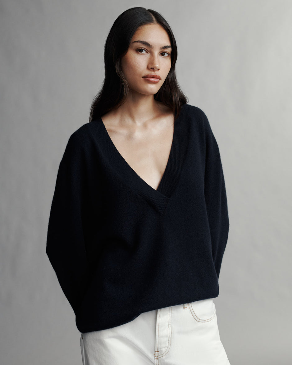 TWP Ivory Deep V Sweater in Cashmere view 6