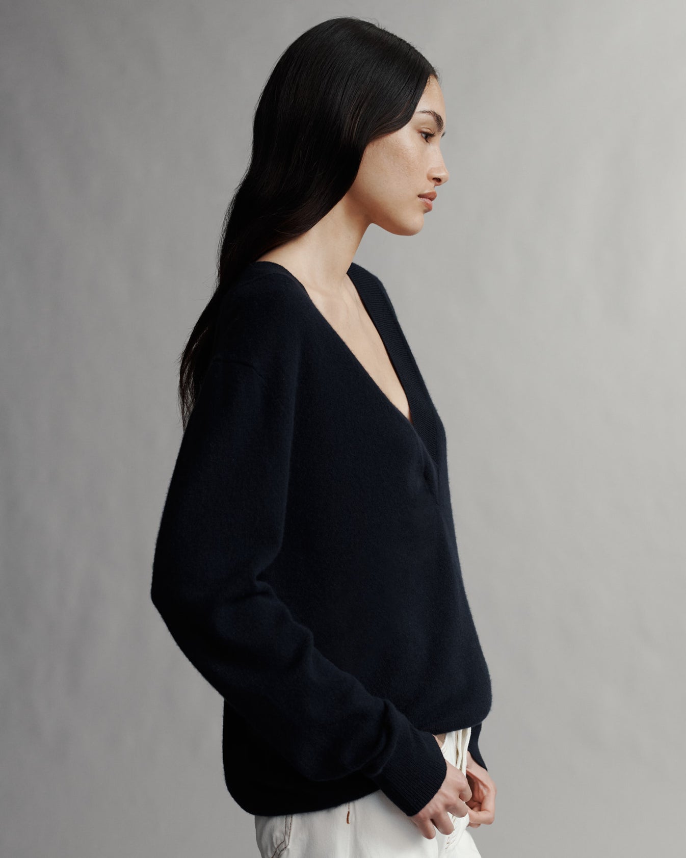 TWP Midnight Deep V Sweater in Cashmere view 3