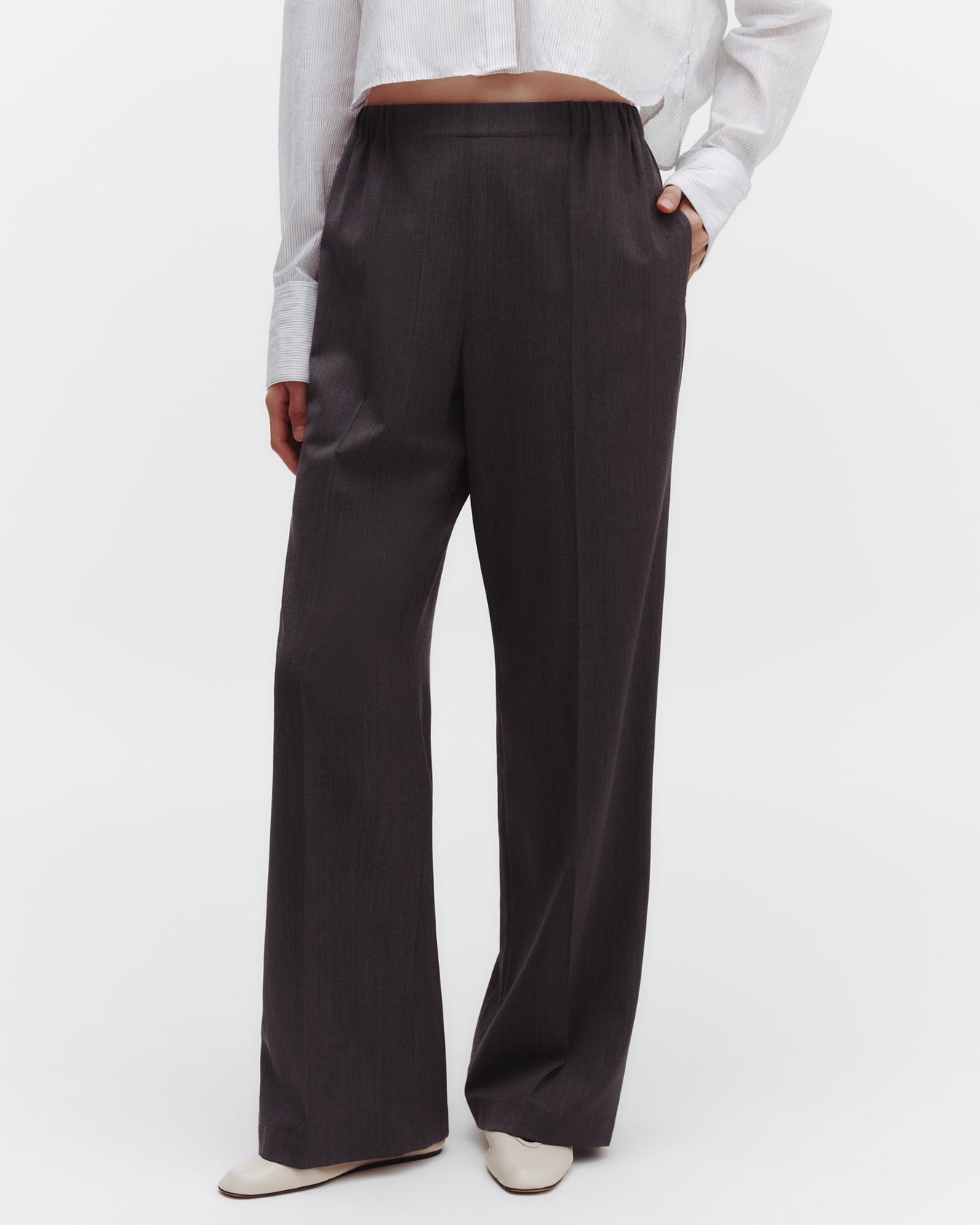 TWP Medium heather grey Jillian Sweatpant in Italian Wool Twill view 1