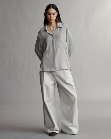 TWP White / grey Boyfriend Shirt in Silk Striped Voile view 6