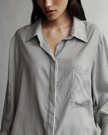 TWP White / grey Boyfriend Shirt in Silk Striped Voile view 5