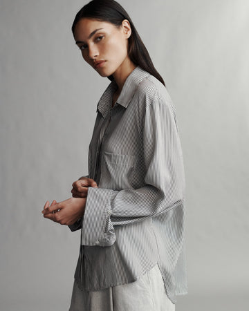 TWP White / grey Boyfriend Shirt in Silk Striped Voile view 2