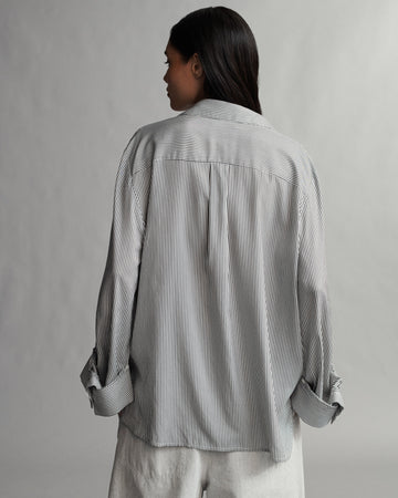 TWP White / grey Boyfriend Shirt in Silk Striped Voile view 4