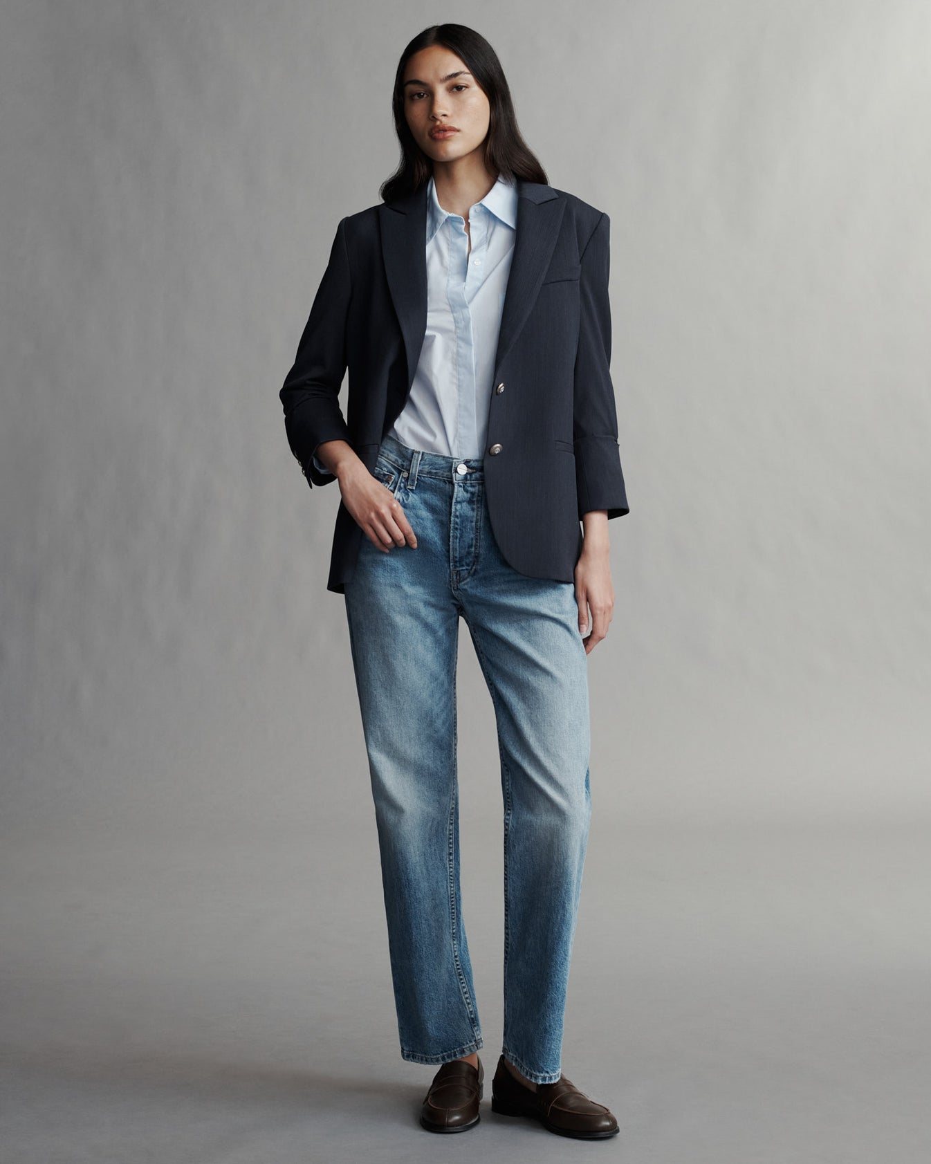 TWP Indigo Boyfriend Blazer in Wool Twill view 1