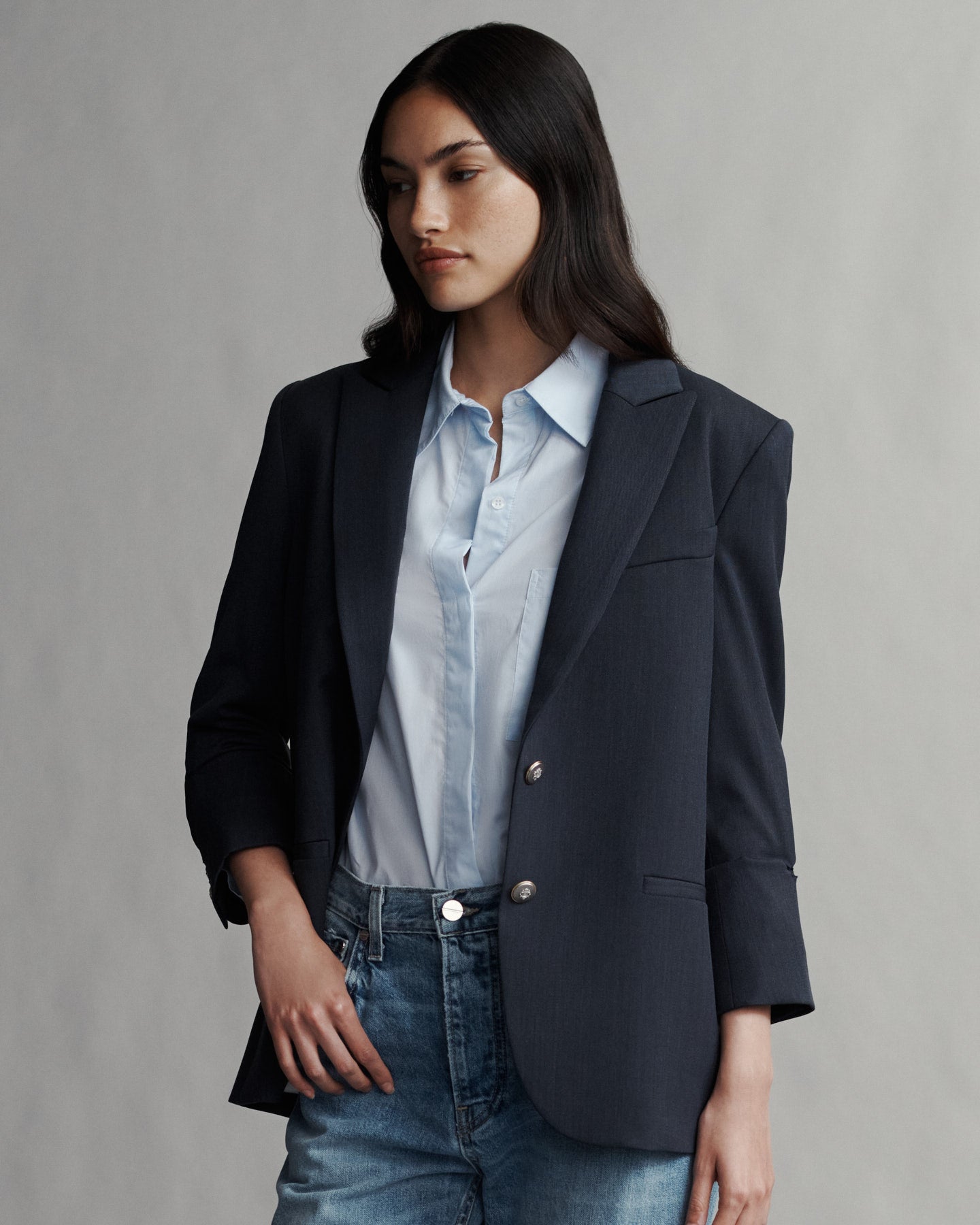 TWP Indigo Boyfriend Blazer in Wool Twill view 3