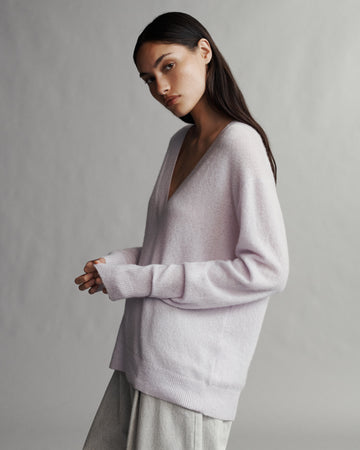 TWP Lilac tint Perfect Deep V Sweater in Nubby Cashmere view 2