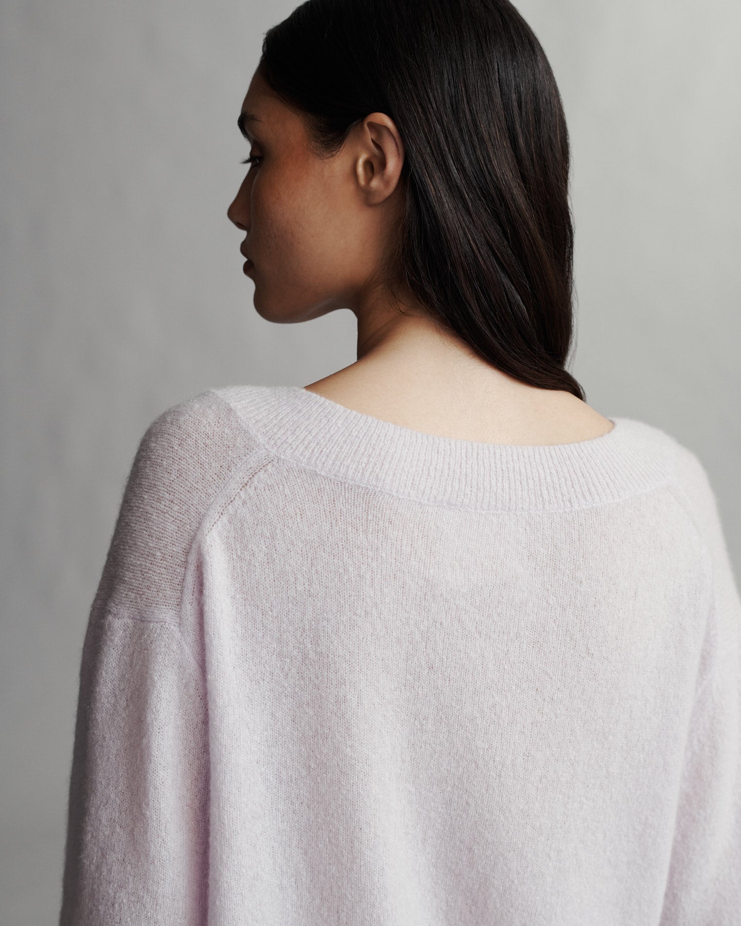 TWP Lilac tint Perfect Deep V Sweater in Nubby Cashmere view 3