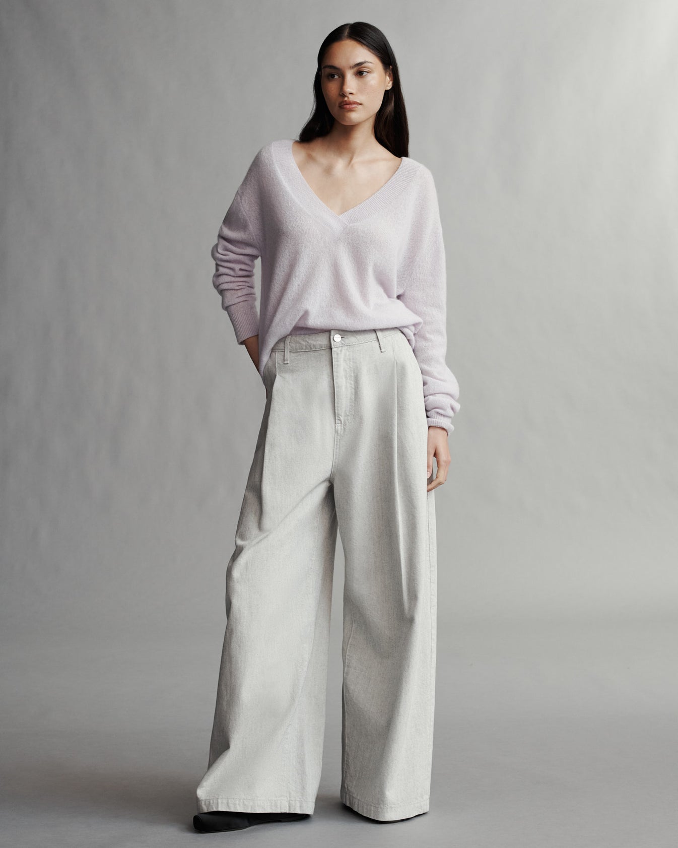 TWP Lilac tint Perfect Deep V Sweater in Nubby Cashmere view 4