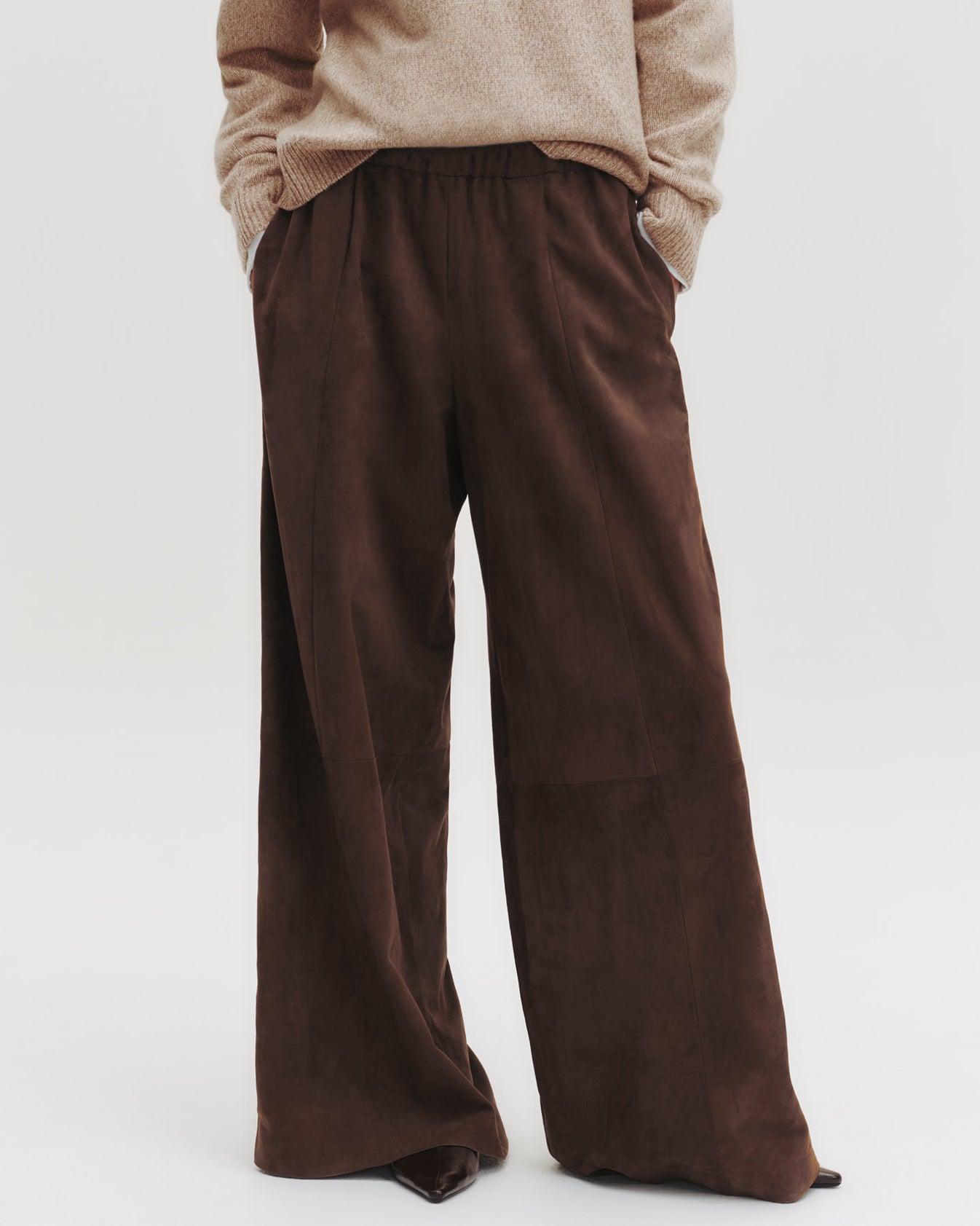 TWP Tobacco Eva Pant with Tux Stripe in Paper Suede view 1