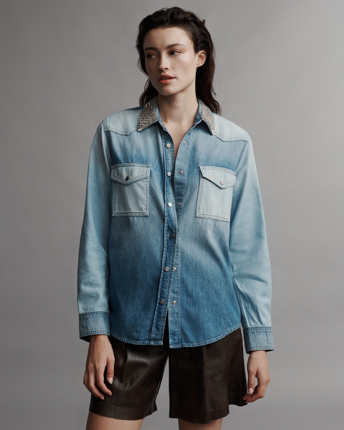 TWP Indigo Valentines Top in Lightweight Denim view 2