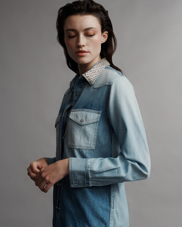 TWP Indigo Valentines Top in Lightweight Denim view 5