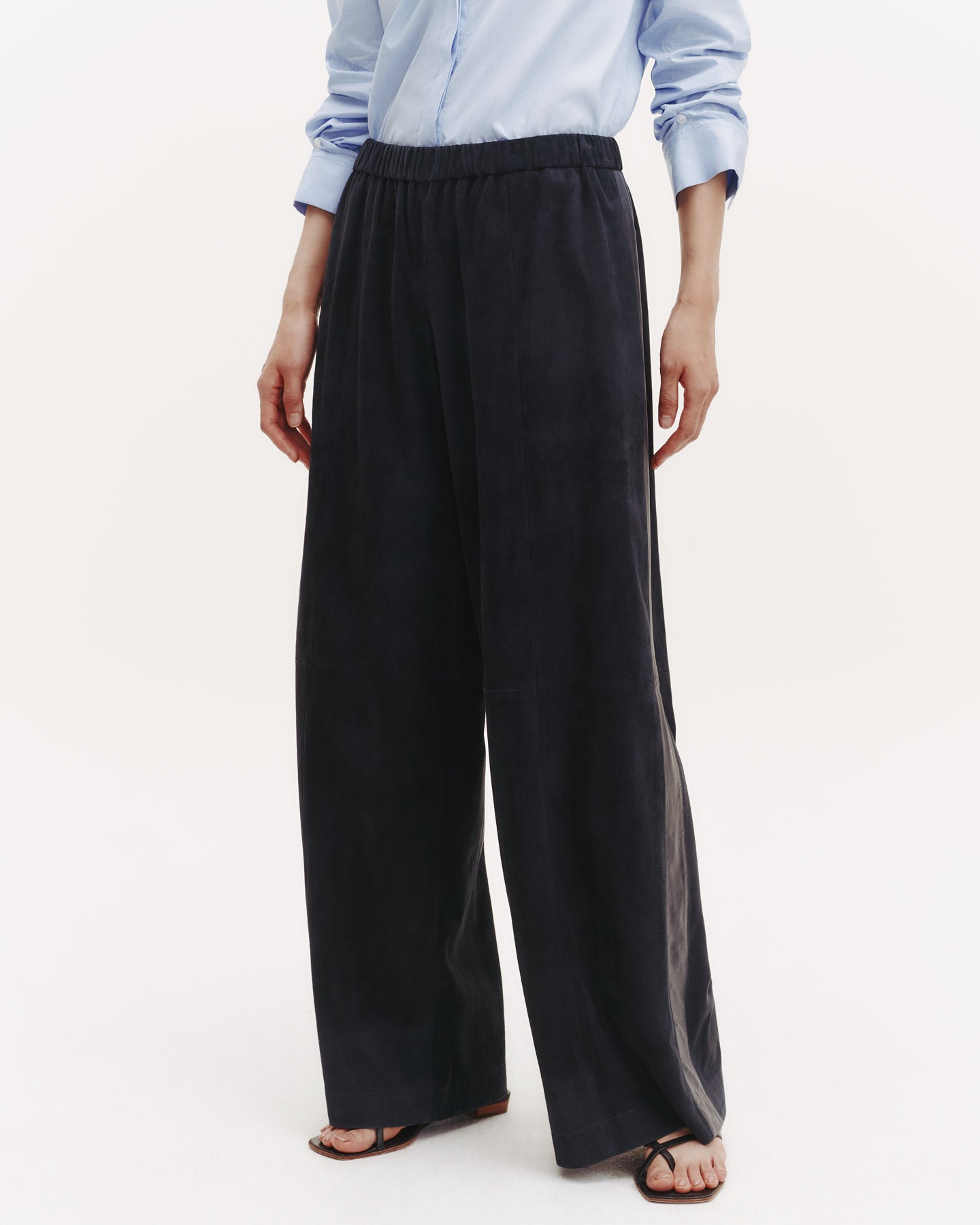 TWP Midnight Eva Pant with Tux Stripe in Paper Suede view 5