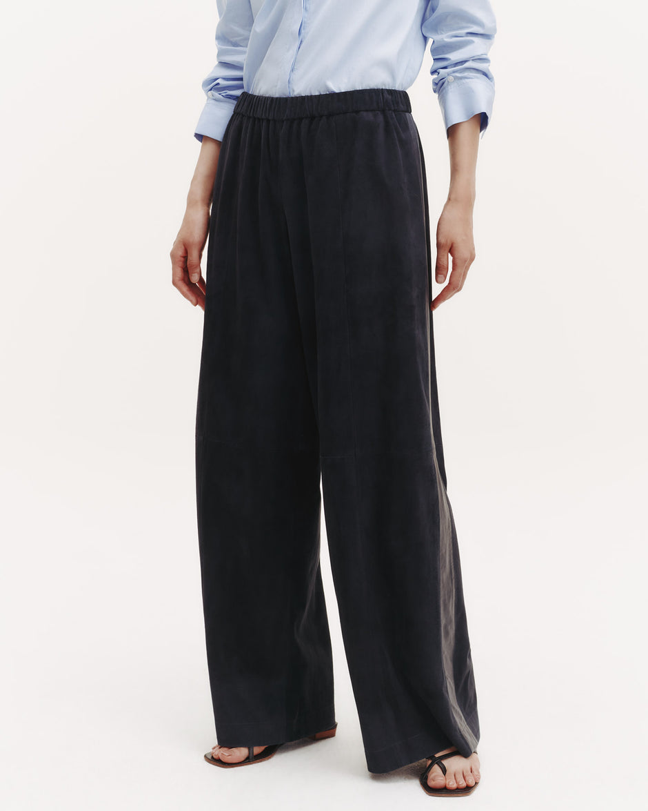 TWP Midnight Eva Pant with Tux Stripe in Paper Suede view 6