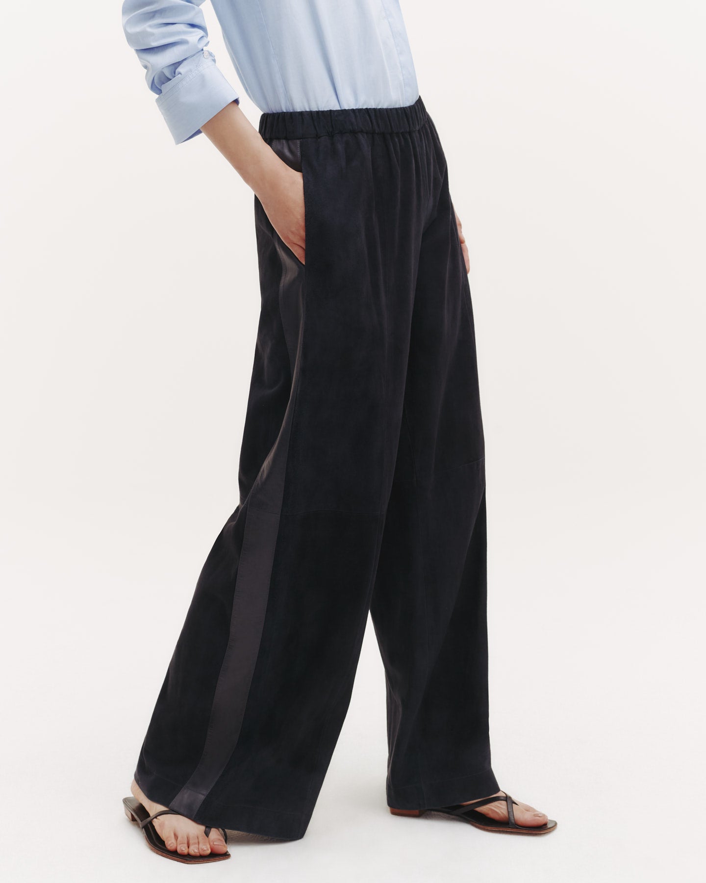 TWP Midnight Eva Pant with Tux Stripe in Paper Suede view 6