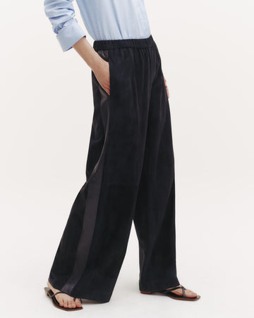 TWP Midnight Eva Pant with Tux Stripe in Paper Suede view 13