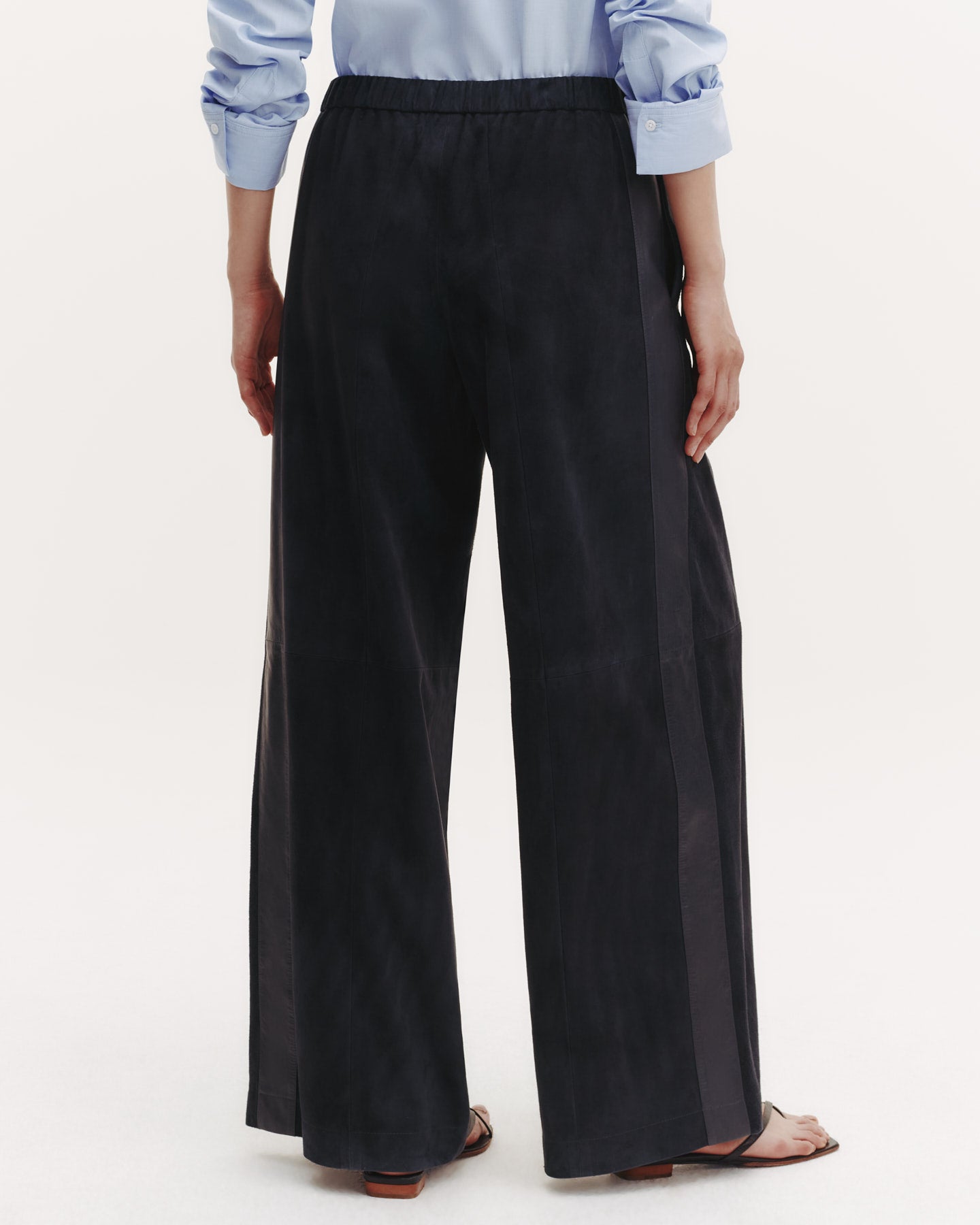 TWP Midnight Eva Pant with Tux Stripe in Paper Suede view 4