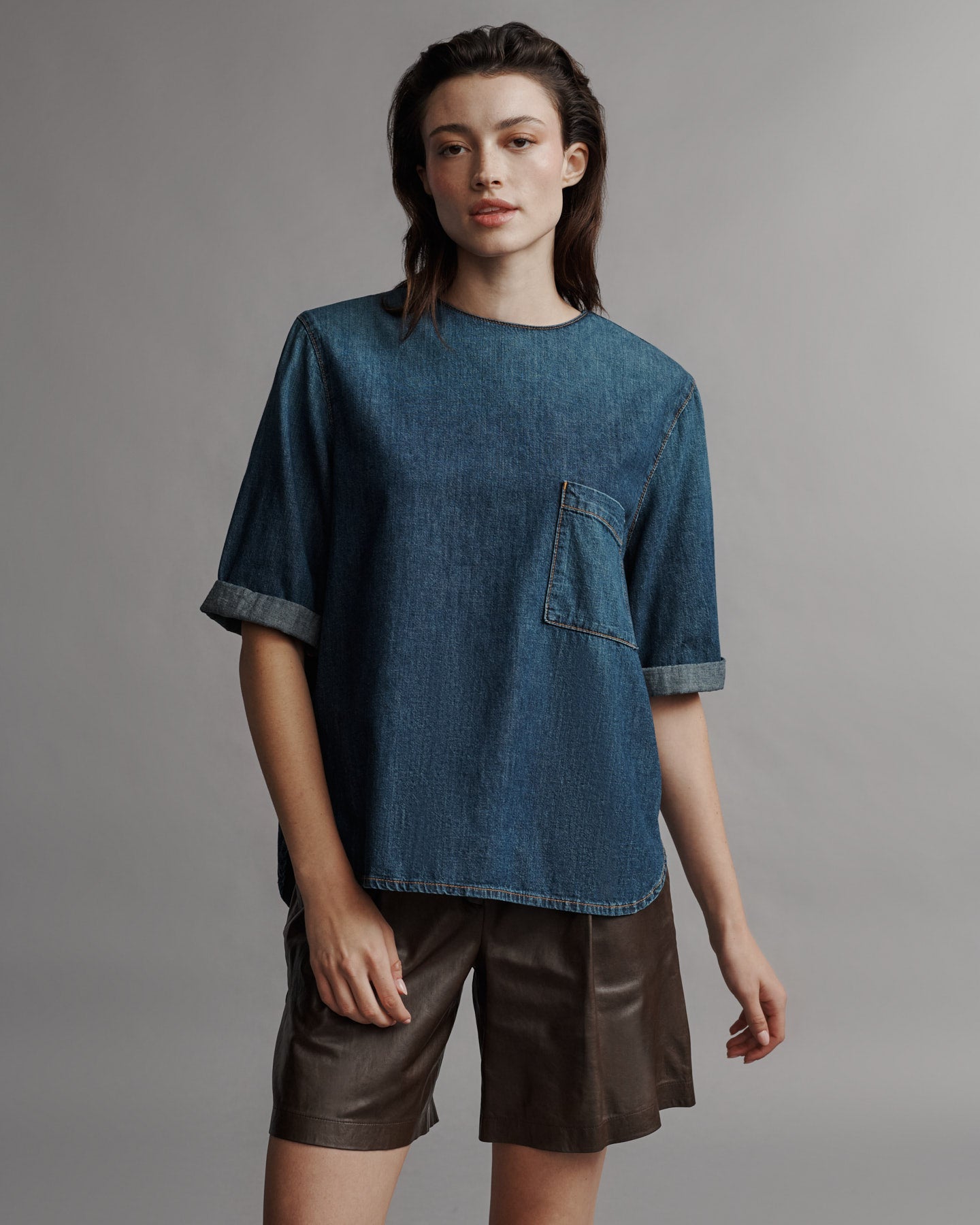 TWP Dark indigo Oversized T in Denim Shirting view 2