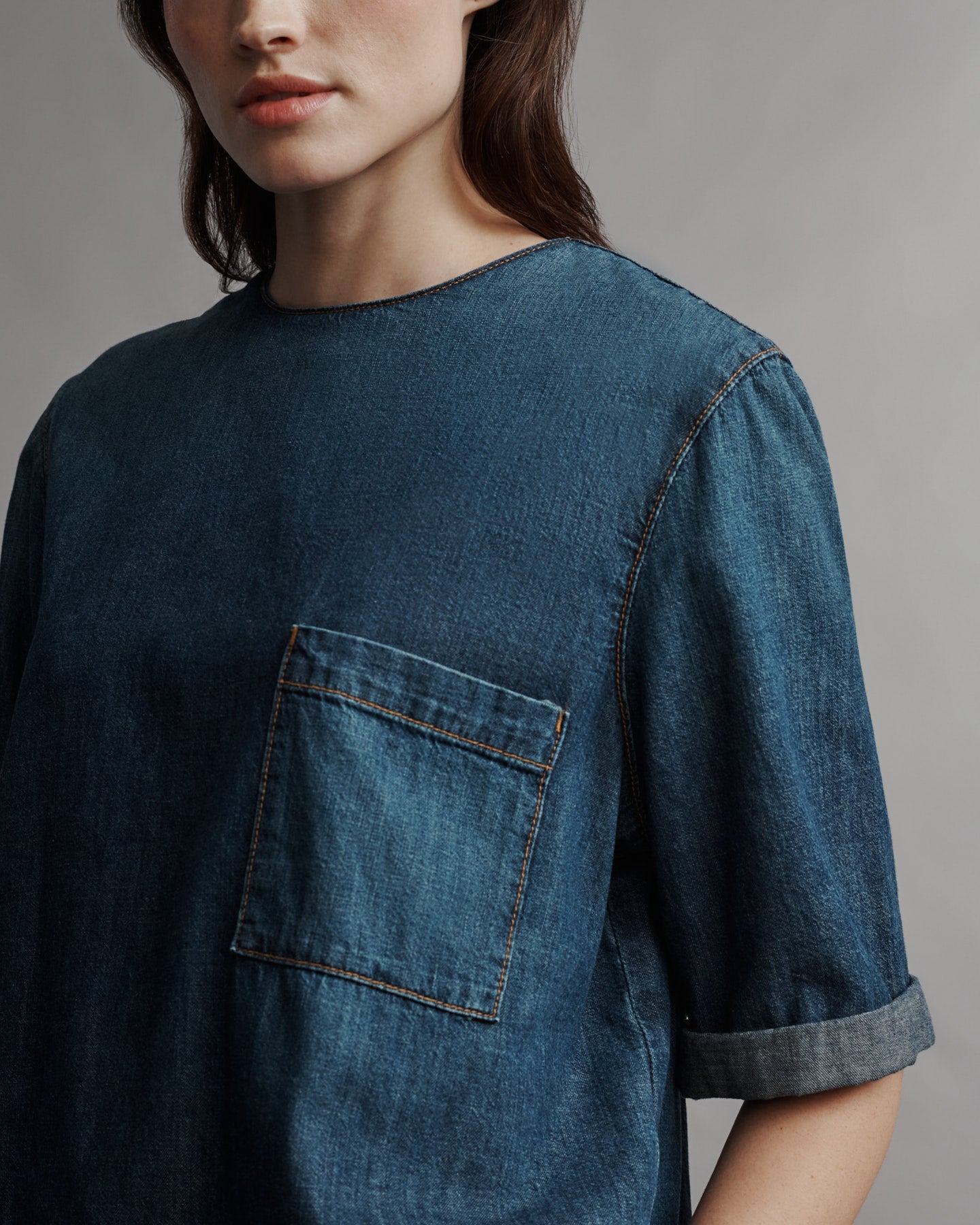 TWP Dark indigo Oversized T in Denim Shirting view 4