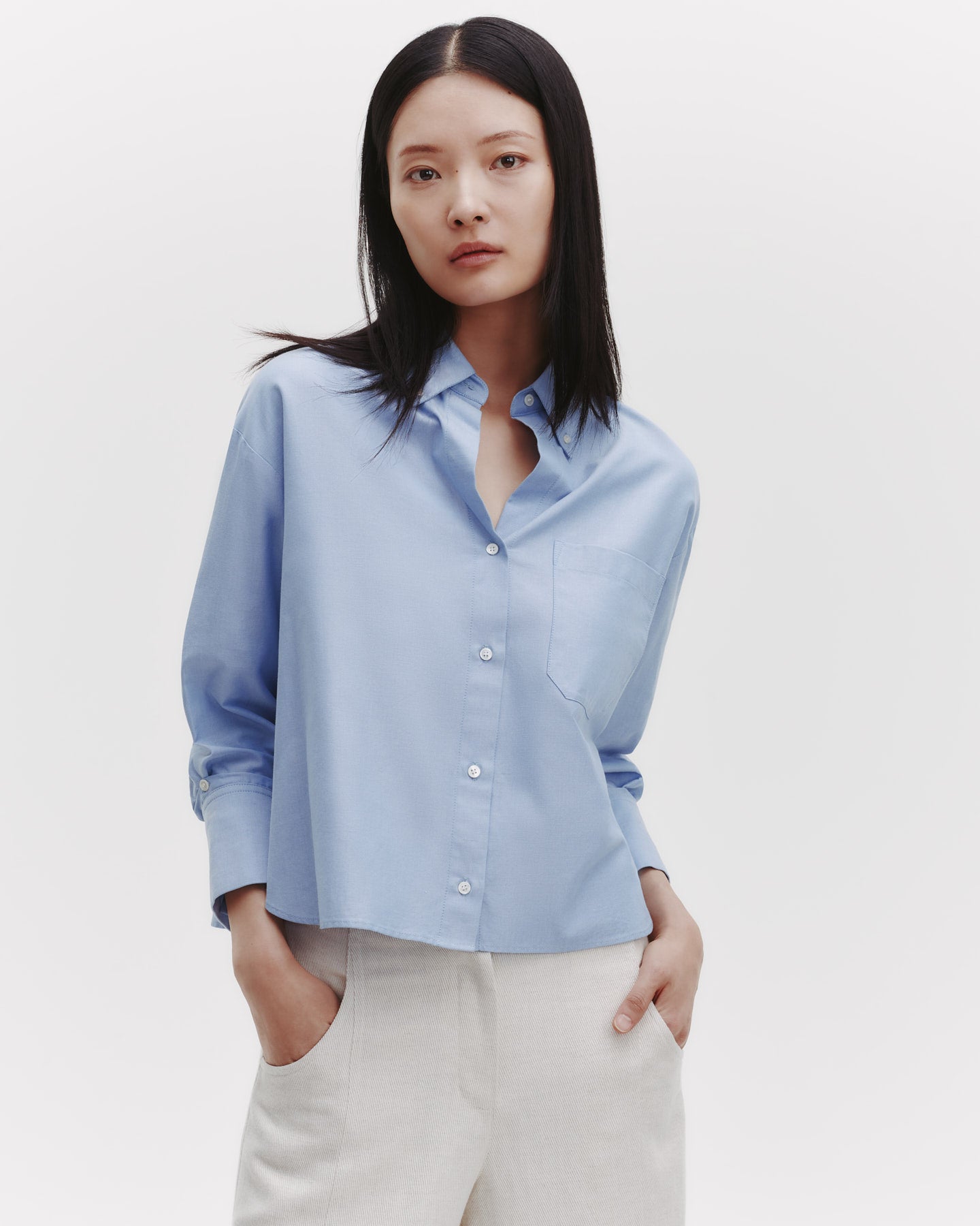 TWP Blue J.D. Shirt in Oxford Cotton Shirting view 1