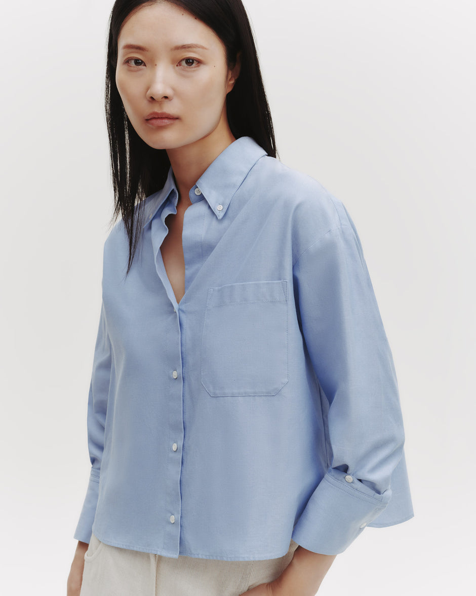 TWP Blue J.D. Shirt in Oxford Cotton Shirting view 9