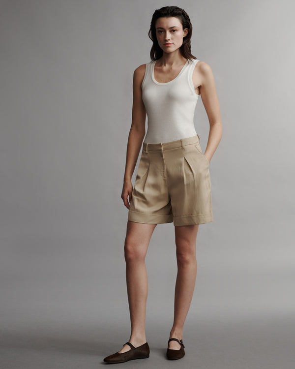 TWP Travertine Thompson Short in Coated Viscose Linen view 3