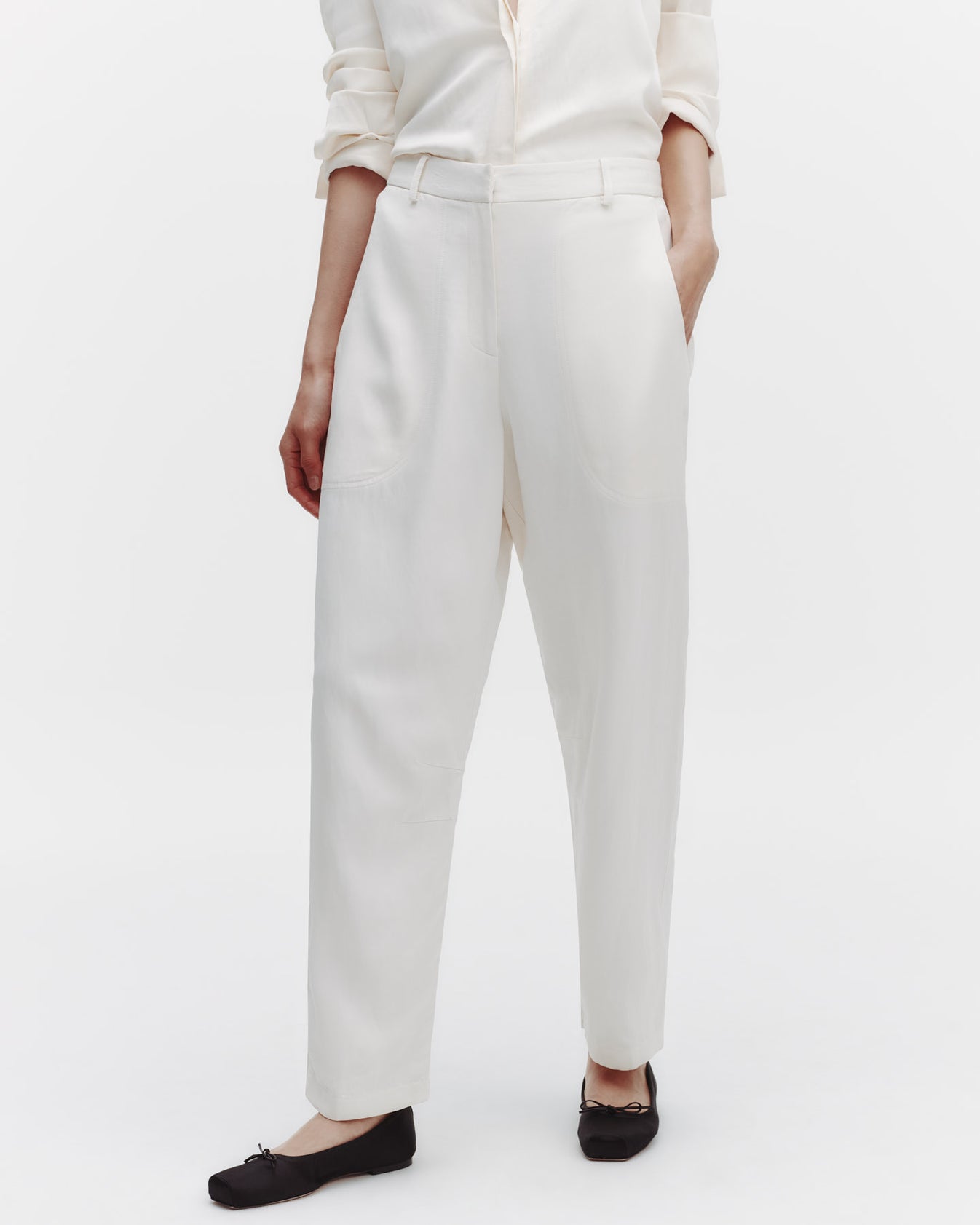 TWP Bone Jetties Beach Pant with Fly Front in Coated Viscose Linen view 2