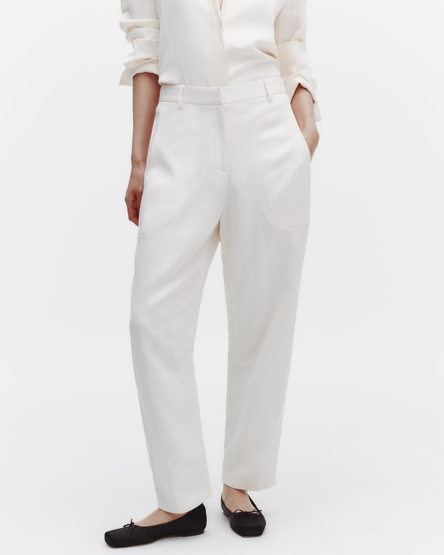 TWP Bone Jetties Beach Pant with Fly Front in Coated Viscose Linen view 3