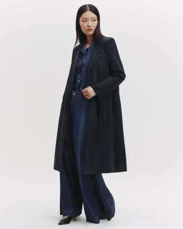 TWP Midnight Long Run Coat in Paper Suede view 4