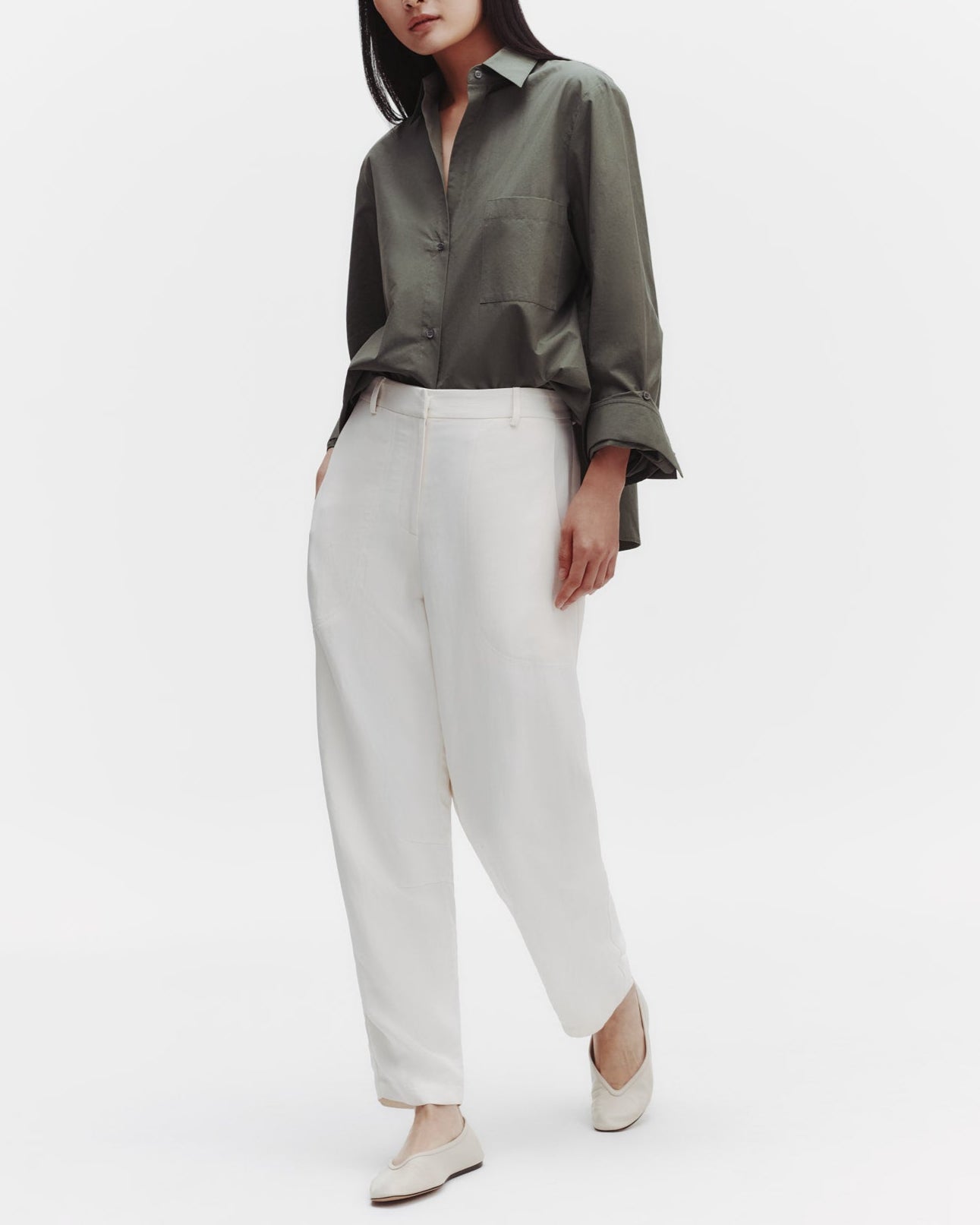 TWP Bone Jetties Beach Pant with Fly Front in Coated Viscose Linen view 1