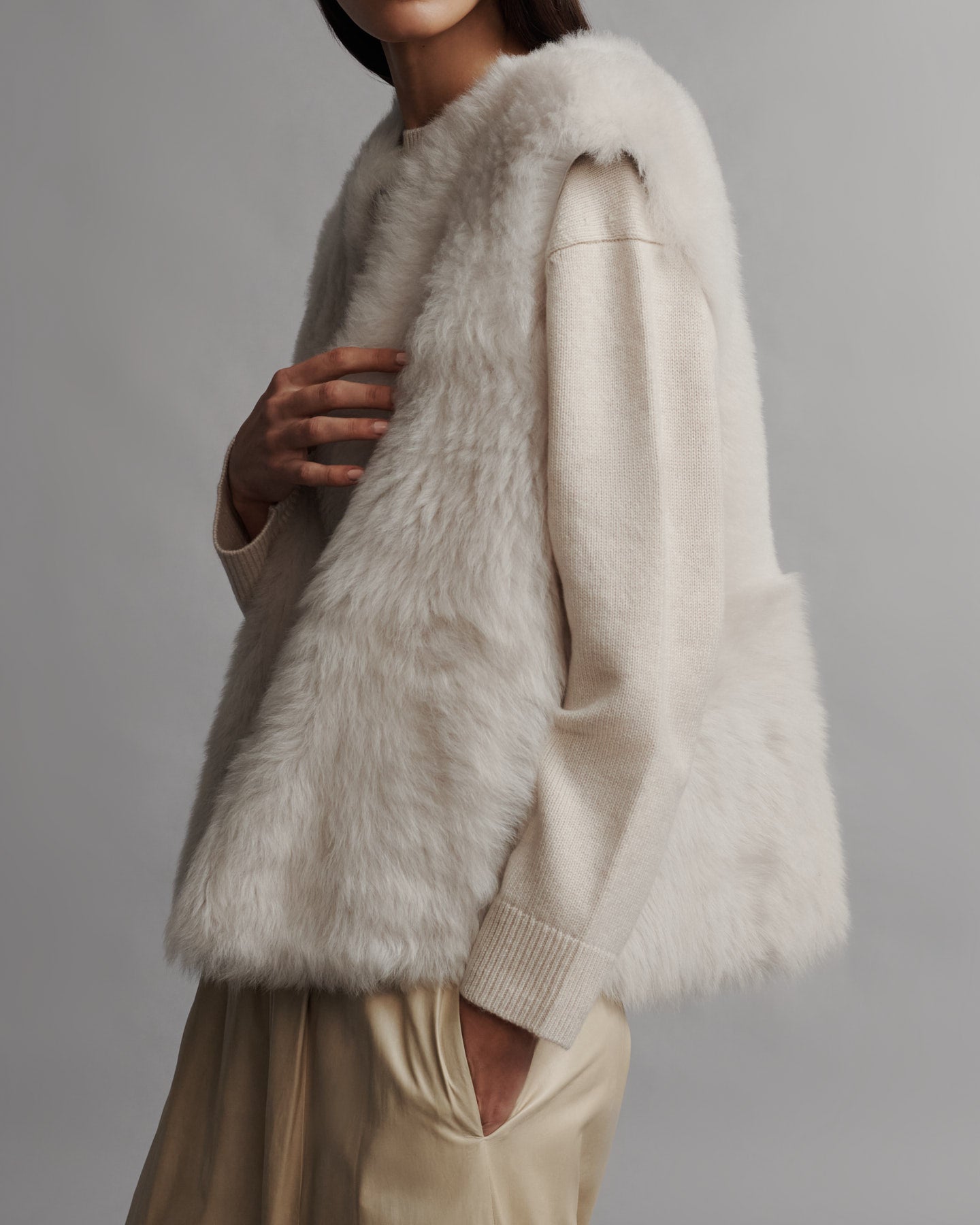 TWP Ivory Jackson Hole Vest in Silky Shearling view 3