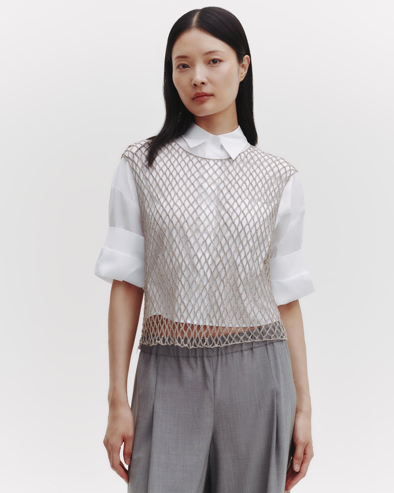 TWP Silver Chloe Top in Woven Mesh view 3