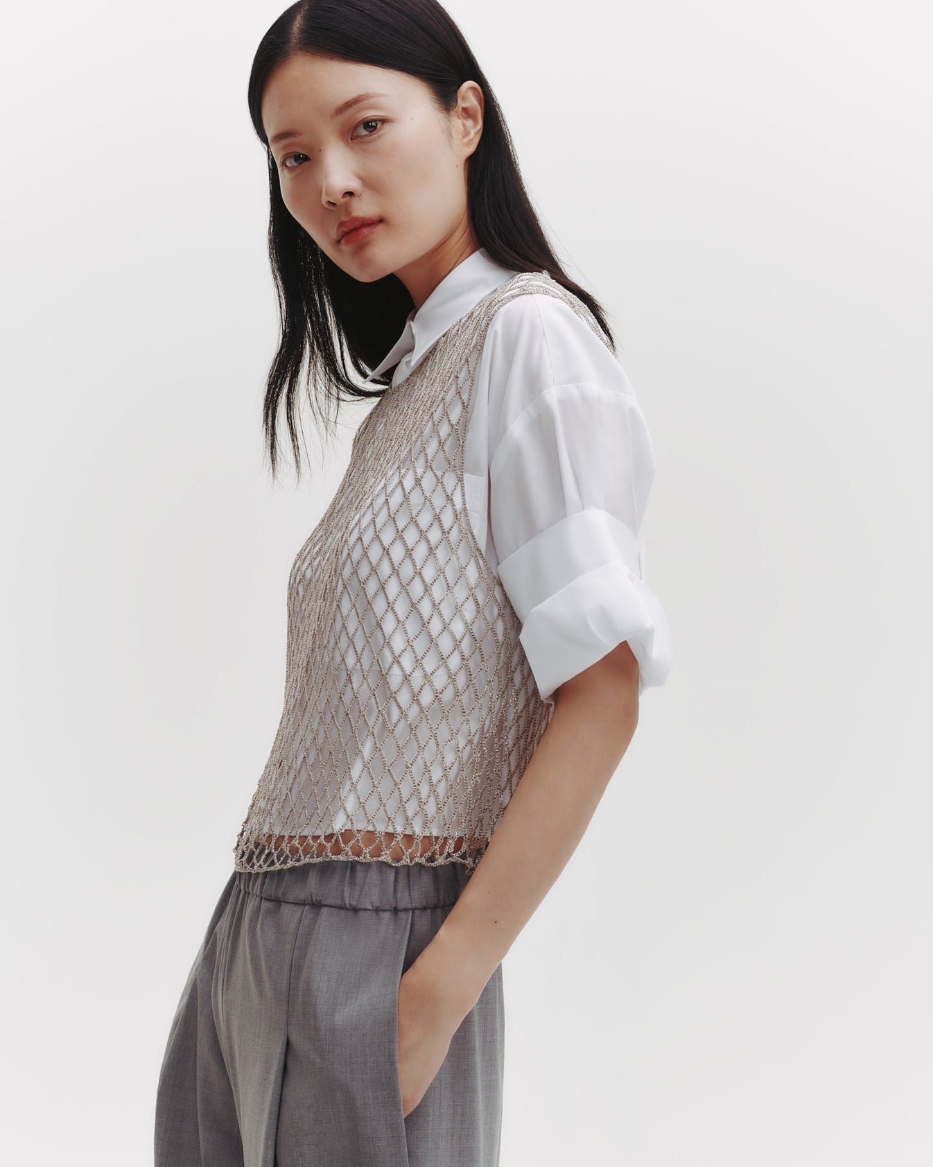 TWP Silver Chloe Top in Woven Mesh view 5