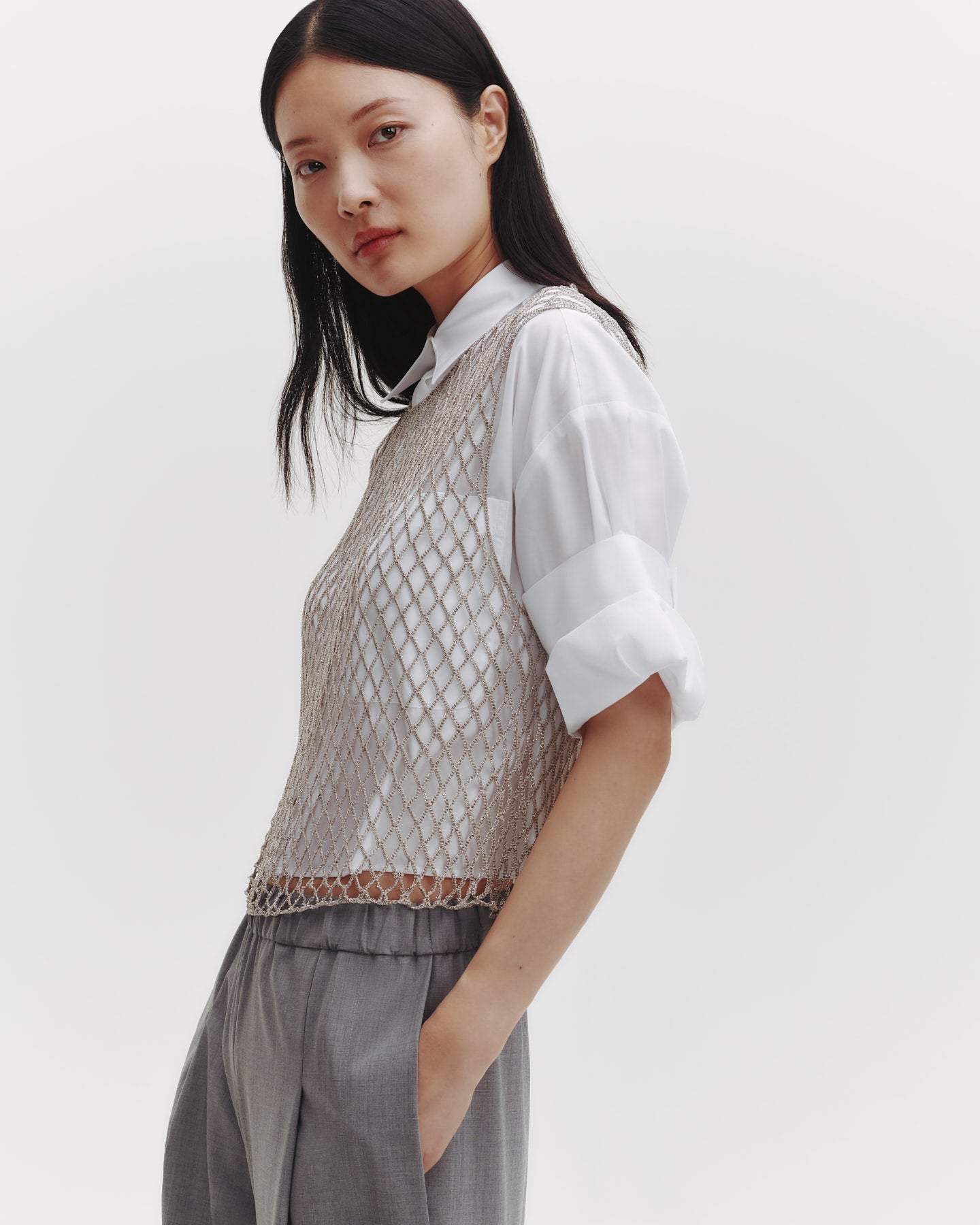 TWP Silver Chloe Top in Woven Mesh view 4