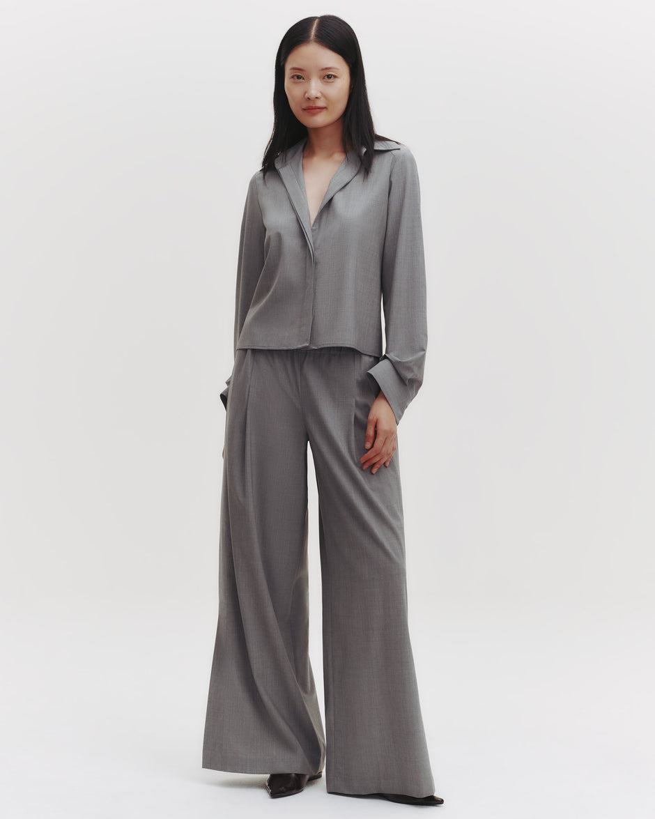 TWP Medium heather grey Button Me Up Top in Ultrafine Stretch Suiting view 6