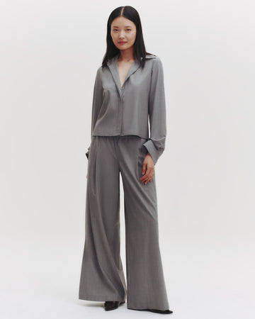 TWP Medium heather grey Eva Pant with Tux Pleat in Ultrafine Stretch Suiting view 3