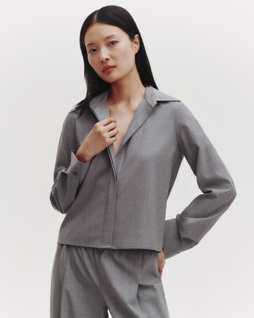 TWP Medium heather grey Button Me Up Top in Ultrafine Stretch Suiting view 2